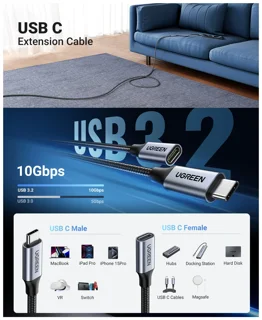کابل افزایش طول USB-C یوگرین 1 متری مدل US372